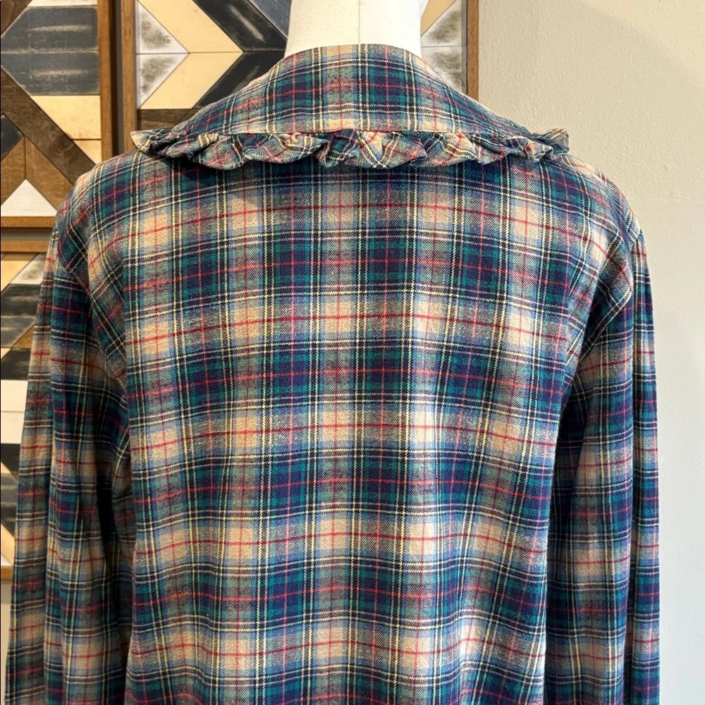 Vintage Ralph Lauren Plaid Cotton Flannel Button-Down Ruffle Blouse size 10 - Picture 7 of 11